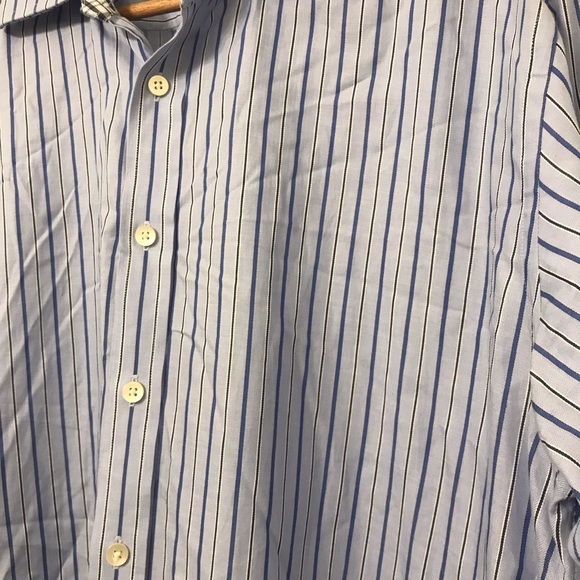 Thomas Dean Blue Striped button down contrast cuff - Picture 2 of 8